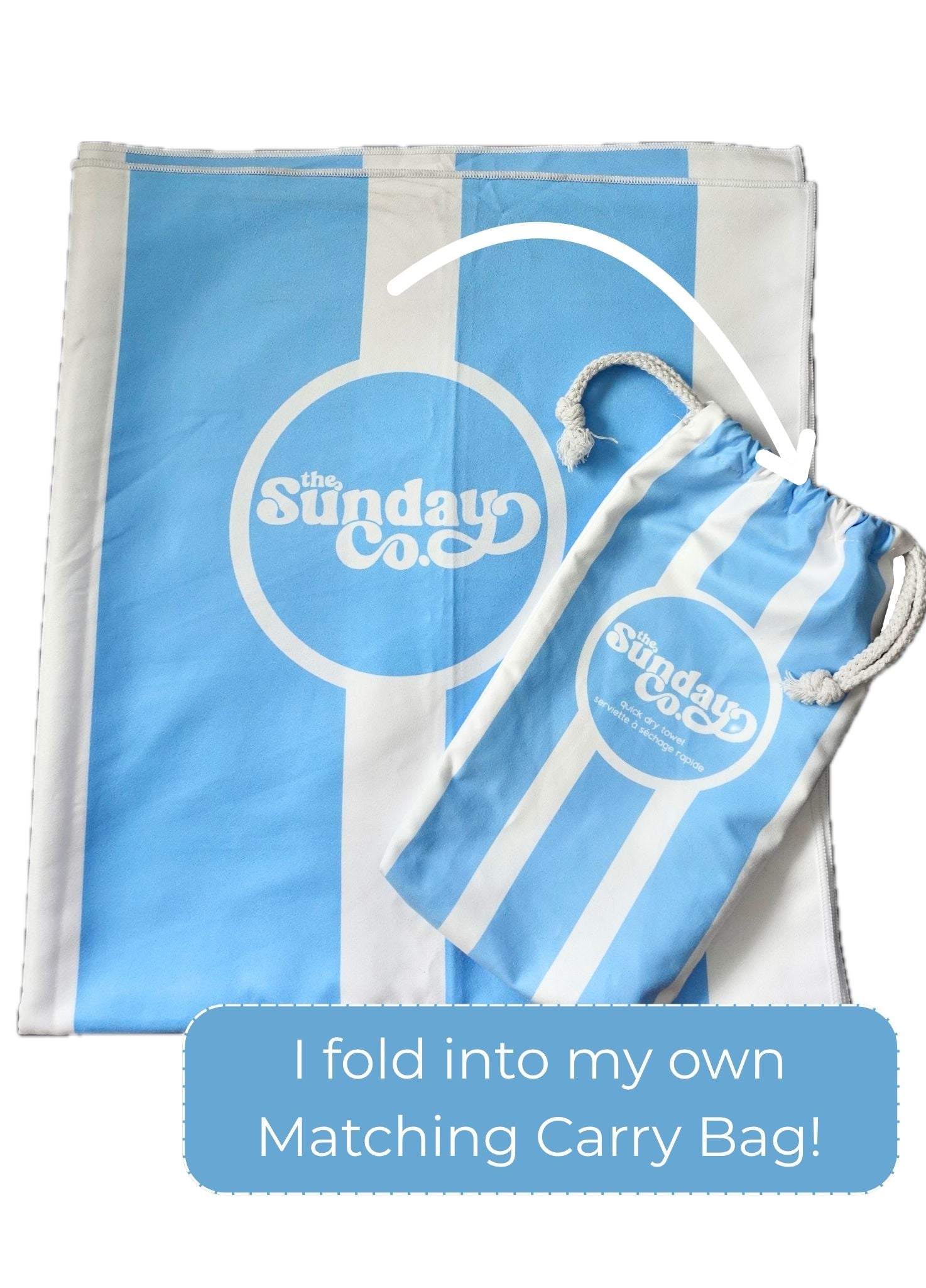 Blue and white striped bag with 'The Sunday Co.' logo on a white background