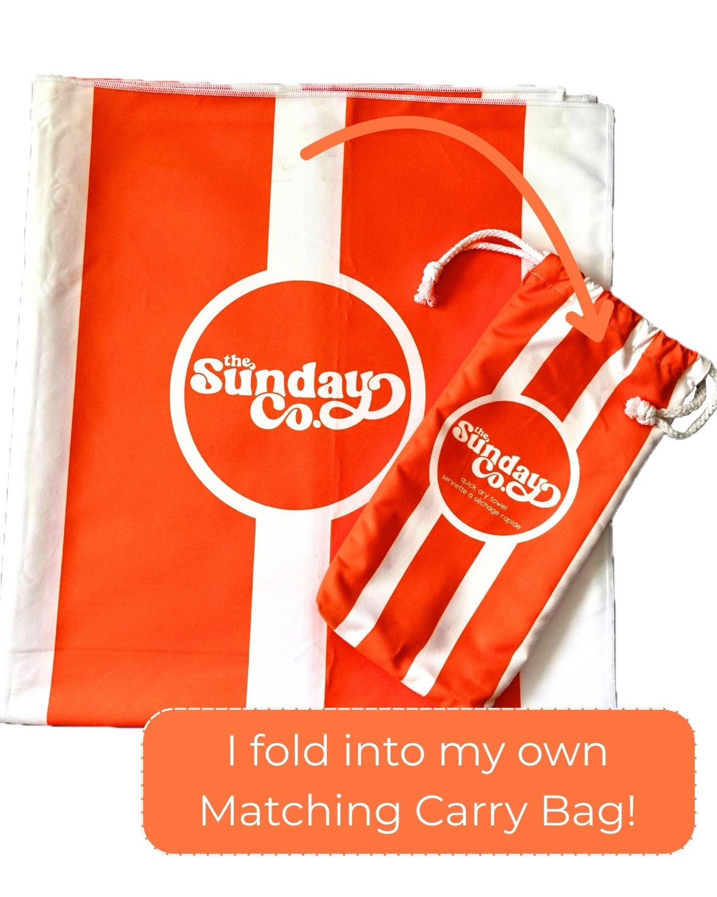 Orange and white product with 'The Sunday Co.' logo and matching carry bag.