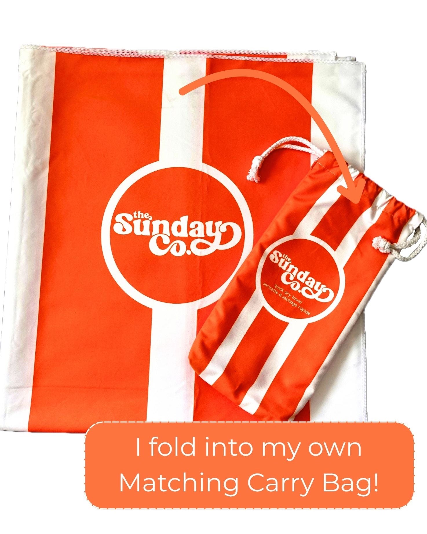 Orange and white product with 'The Sunday Co.' logo and matching carry bag.