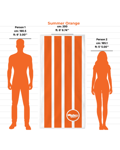 Color swatch with 'Summer Orange' shade and two human figure silhouettes for size reference.